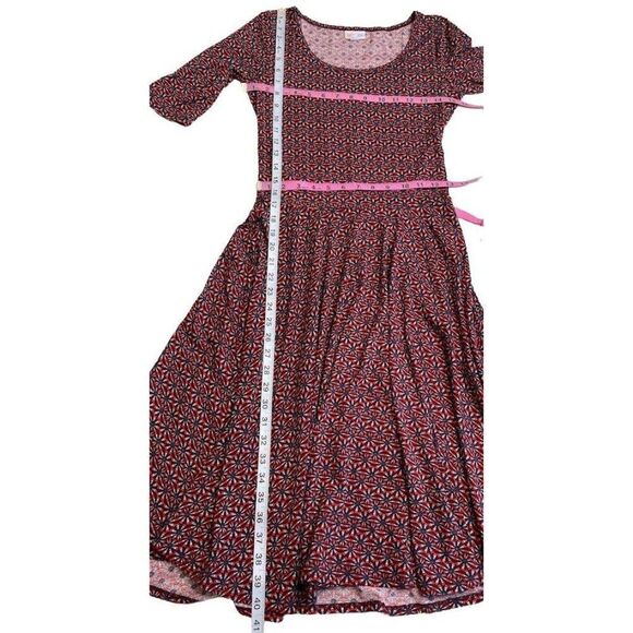 LuLaRoe Niclole Red Burgundy Abstract Floral Scoop Neck Fit Flare Dress Sz Small - Picture 6 of 8